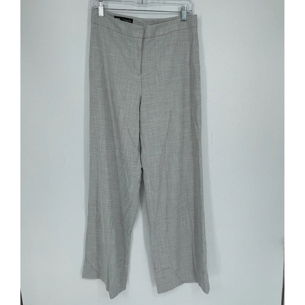 Zara Women's Gray Textured Flat Front Wide Leg Office Trouser Dress Pants Size S